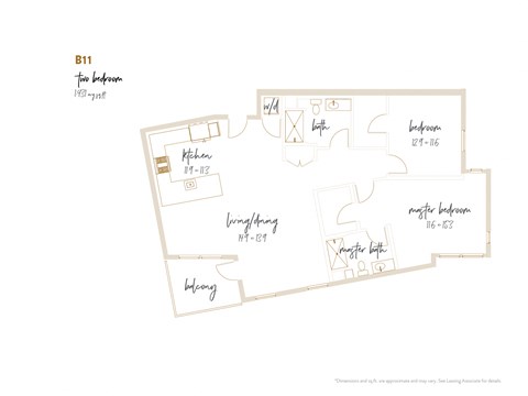 Floor plan for 2 beds, 2 baths, 1431 sqft